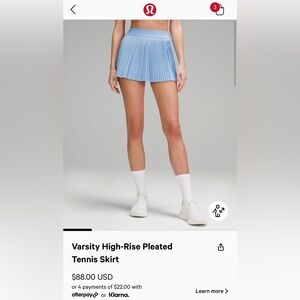 NWT Varsity High-Rise Pleated
Tennis Skirt
